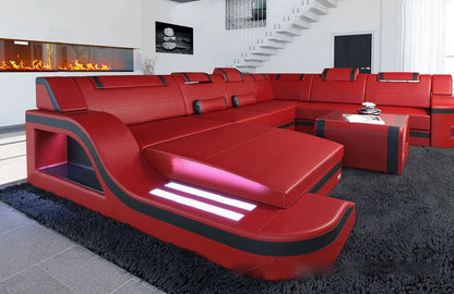 Sofa Set With Led Lights Leather Living Room Furniture U-Shaped Functional Sofa Set  Sectional Sofa Modern Style
