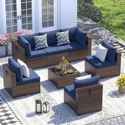 7-Piece Modular Wicker Outdoor Sectional Sofa Set with Waterproof Cover - Stylish Patio Furniture for Outdoor Conversations