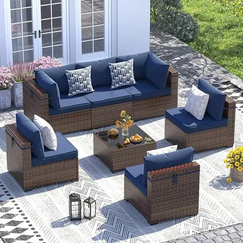 7-Piece Modular Wicker Outdoor Sectional Sofa Set with Waterproof Cover - Stylish Patio Furniture for Outdoor Conversations