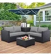 PatioLix Qwaroom Set 6 piece Grey Wicker outdoor furniture patio sectional sofa couch PE rattan conversation sets