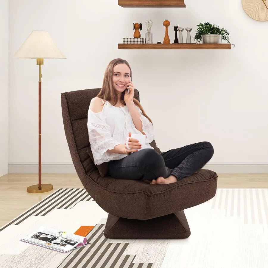 Adjustable Swivel Floor Chair with 5 Position Recline for Gaming and Meditation Steel Frame Swivel Base Massage Lumbar Pillow F