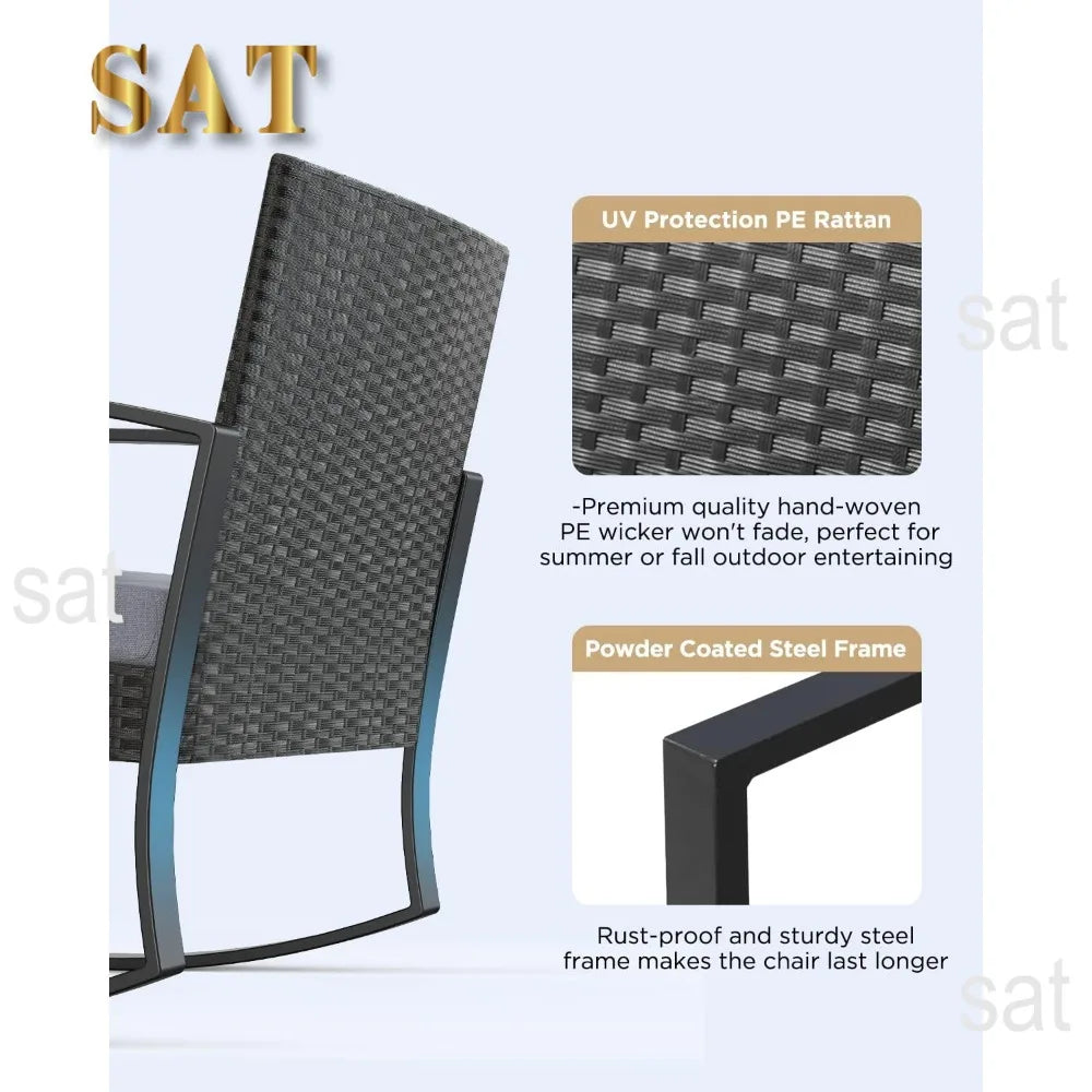 %a Patio Furniture Set Rocking Bistro Set Outdoor Rattan Conversation with Coffee Table for Garden Balcony Backyard