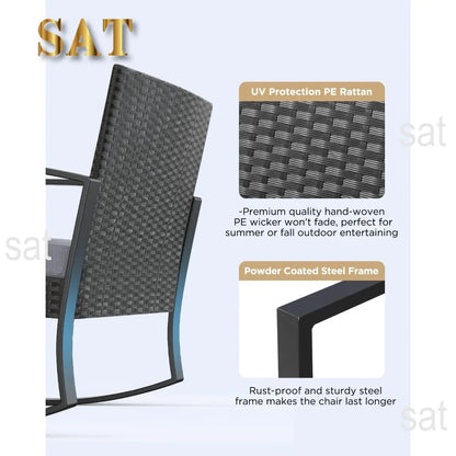 %a Patio Furniture Set Rocking Bistro Set Outdoor Rattan Conversation with Coffee Table for Garden Balcony Backyard