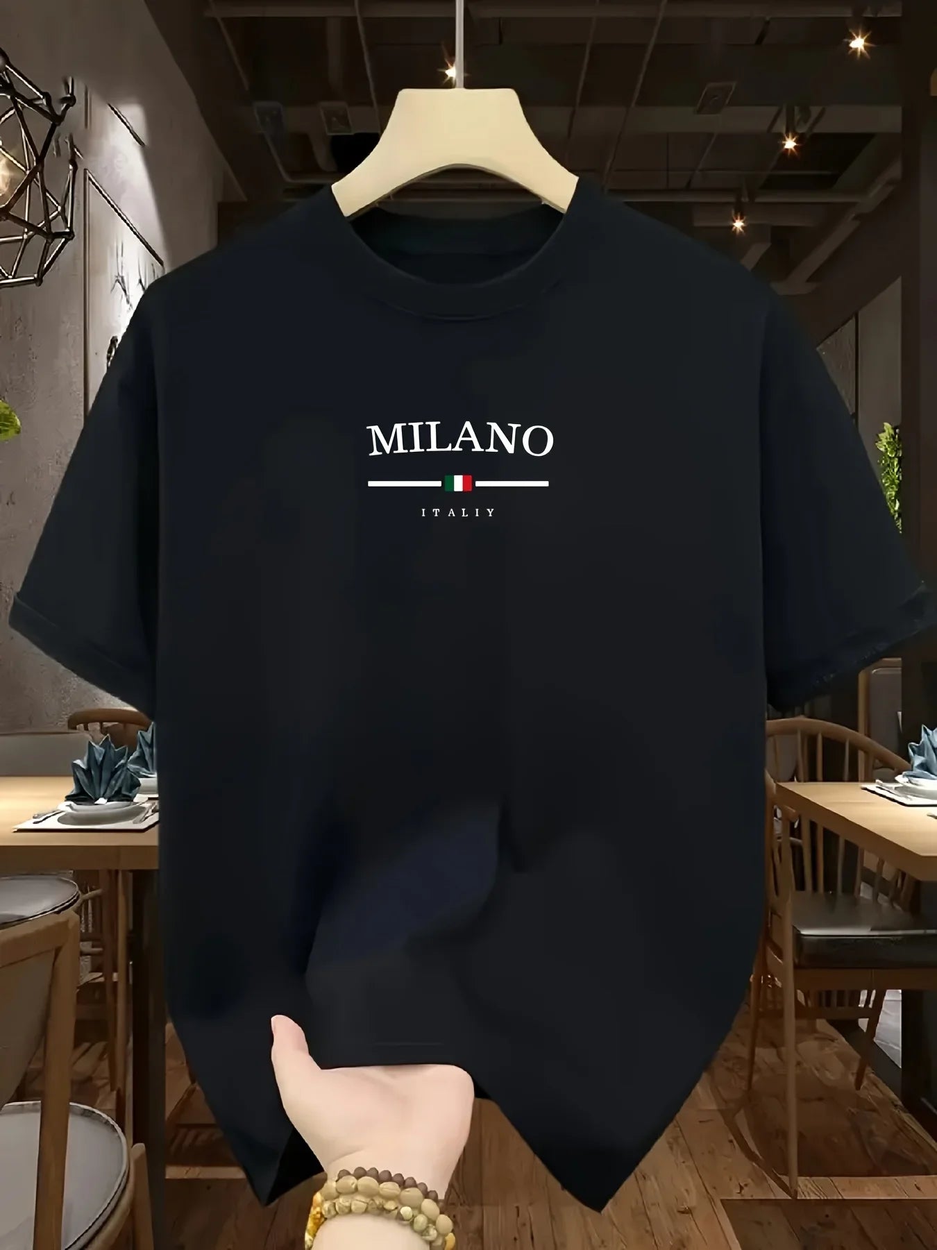 Men's 100% Pure Cotton Fashionable Casual Loose Italian Style Milan Letter Printed Round Neck Short Sleeved T-shirt Tops Tees