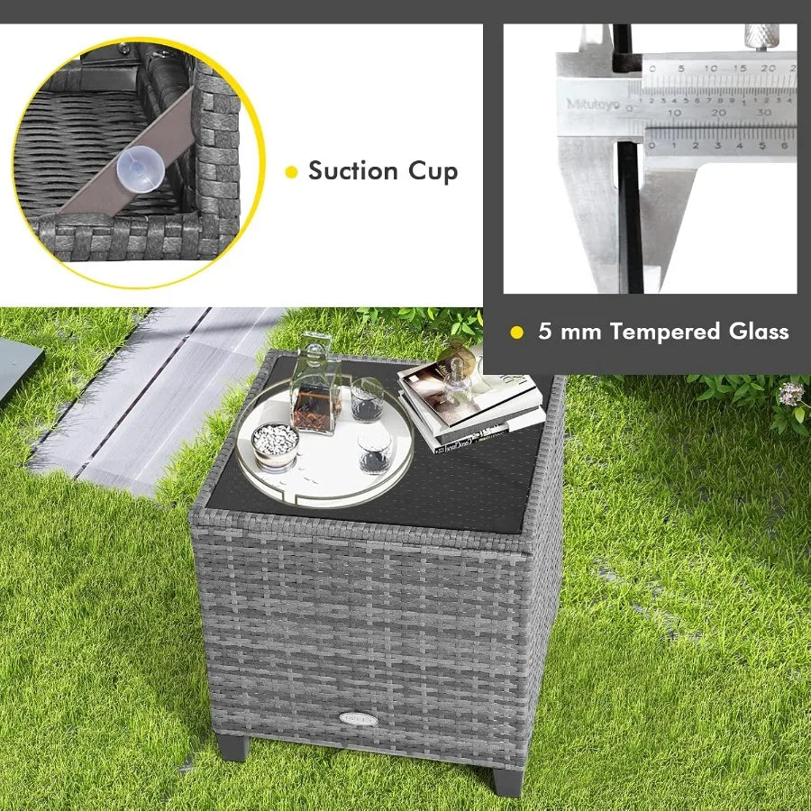 3Piece Outdoor Patio Furniture Set with Wicker Rattan Sofa and Cushions Tempered Glass Coffee Table Ideal for Poolside Backyard