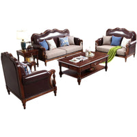 American pastoral all-solid wood sofa, European living room leather sofa, small household, coffee table type, combined light