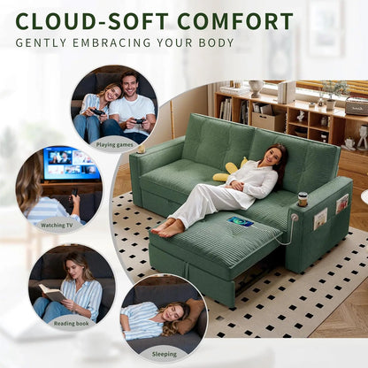 Queen Size Sofa Bed Loveseat 73'' Convertible 2 Seater with Pull out Bed Pockets And USB Ports Modern Design Customizable