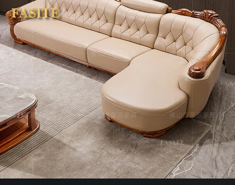 European leather sofa corner combination home high-end luxury living room new Chinese first layer cowhide solid wood