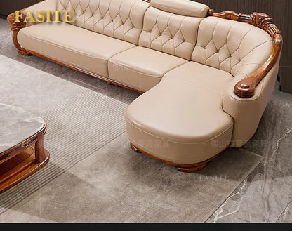 European leather sofa corner combination home high-end luxury living room new Chinese first layer cowhide solid wood