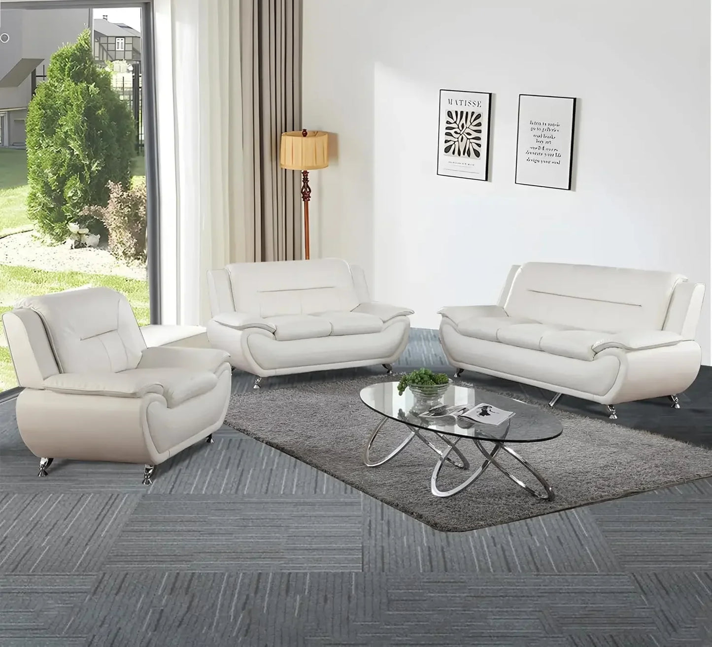 [Best Seller!]3 Piece Living Room Couch Set, Faux Leather Sofa Set, Modern Sofa Couch Set Living Room Furniture (Sofa+Loveseat+C