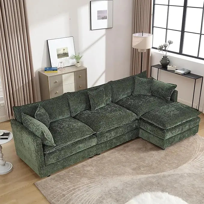 112.2" L-Shaped Cloud Couches | Deep 3 Seater Couch with Ottoman | Soft Chenille Cloud Sofa for Cozy Living Room