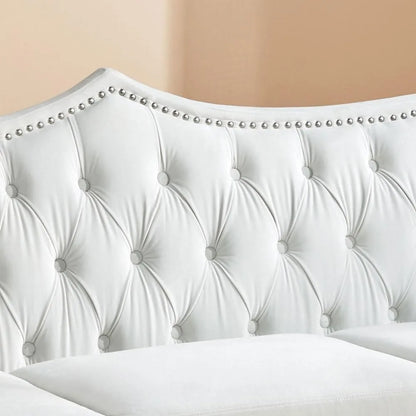 3 Seater Chesterfield Sofa Velvet for Living Room, Modern Tufted Velvet Couch 3 Seater with Scroll Arms and Nailhead, Chesterfie