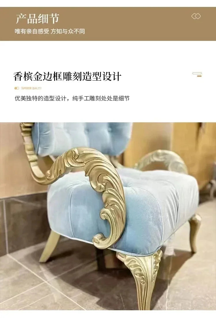 WWAmerican Light Luxury Wood Carved Couch Living Room Balcony Bedroom Fabric Craft Single Sofa Leisure