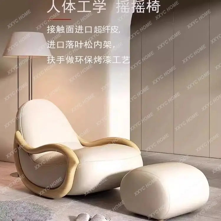 ASA Leisure Easy Chair Cream Wind Solid Wood Rocking  Technology Cloth Chair Household Balcony Chinese Lazy Sofa Reclining Chair