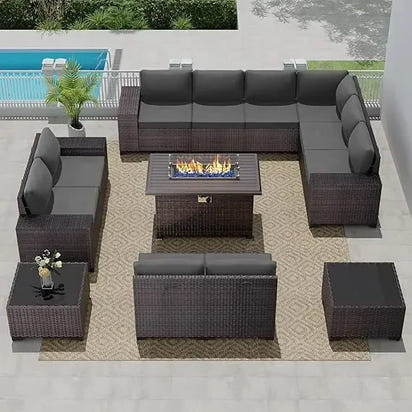 Outdoor Patio Furniture with Propane Fire Pit Table Sectional Sofa Conversation Sets w/ETL Approved