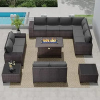 Outdoor Patio Furniture with Propane Fire Pit Table Sectional Sofa Conversation Sets w/ETL Approved
