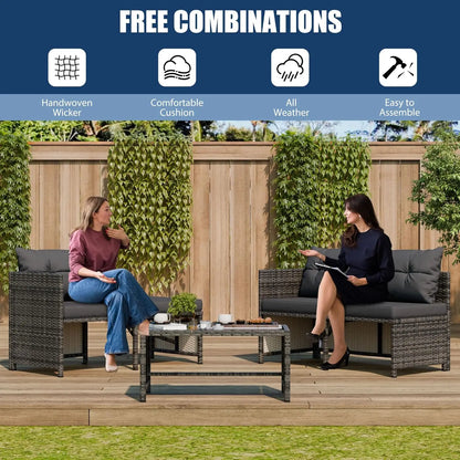 Vongrasig 3 Piece Patio Furniture Sets, All-Weather Wicker Outdoor Sofa Couch Sectional Set, Small Conversation Set for Patio, G