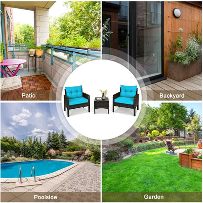 3PCS Patio Furniture Set Outdoor Wicker Cushioned Sofa Set with Coffee Table All Weather Rattan Conversation Set for Ga