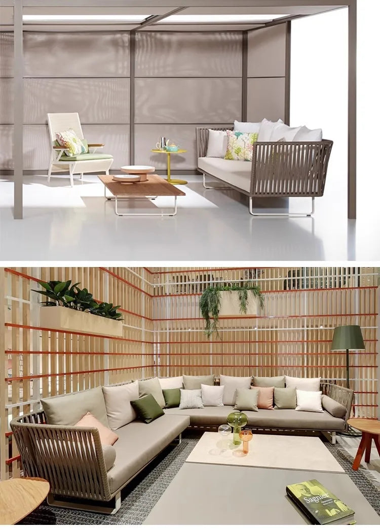 Outdoor Sofa Sunscreen Waterproof Courtyard Terrace Balcony Leisure Rattan Chair Sofa Double Card Seat Rattan Sofa Furniture