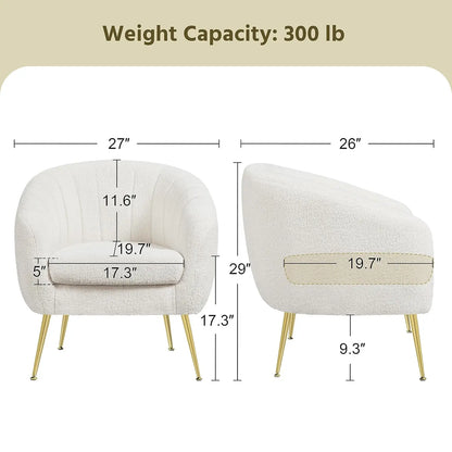 Sherpa Fabric Accent Chair, Modern Cozy Vanity Chair with Gold Metal Legs, Boucle Fabric Armchair with Removable, Customized