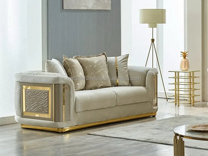 -Modern Luxury Comfortable Living Room Sofa Set Stainless Steel Seat Velvet Sofa Home Hotel Living Room Furniture