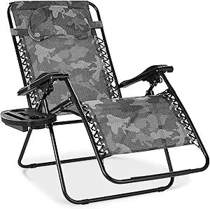 Oversized Zero Gravity Chair, Folding Outdoor Patio Lounge Recliner w/Cup Holder Accessory Tray, Pillow - Gray