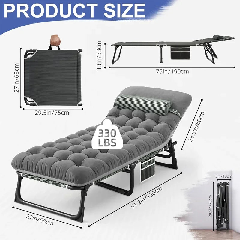 Camping Cot with Mattress, 4-Position Folding Camping Bed Hold up 330lbs, Portable Sleeping Cot for Camp, Beach, Patio