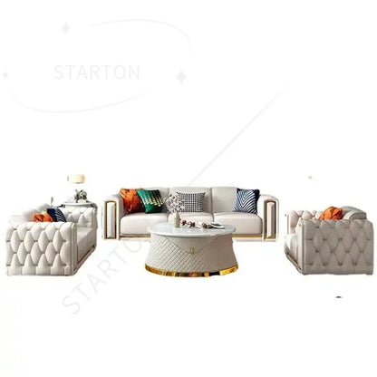 Italian Modern Luxury Art Style Leather Sofa Set Villa Living Room Furniture Leather Combination Sofa Set Support Customization