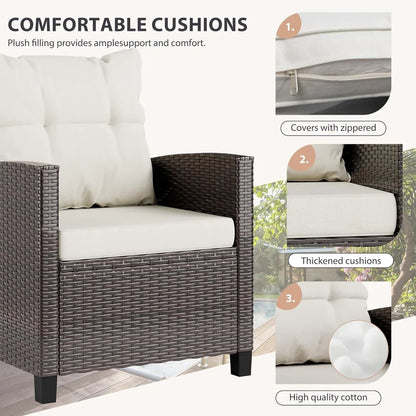 Small Outdoor Wicker Bistro Set with Cushioned Chairs - Patio Furniture for Front Porch Conversation Area