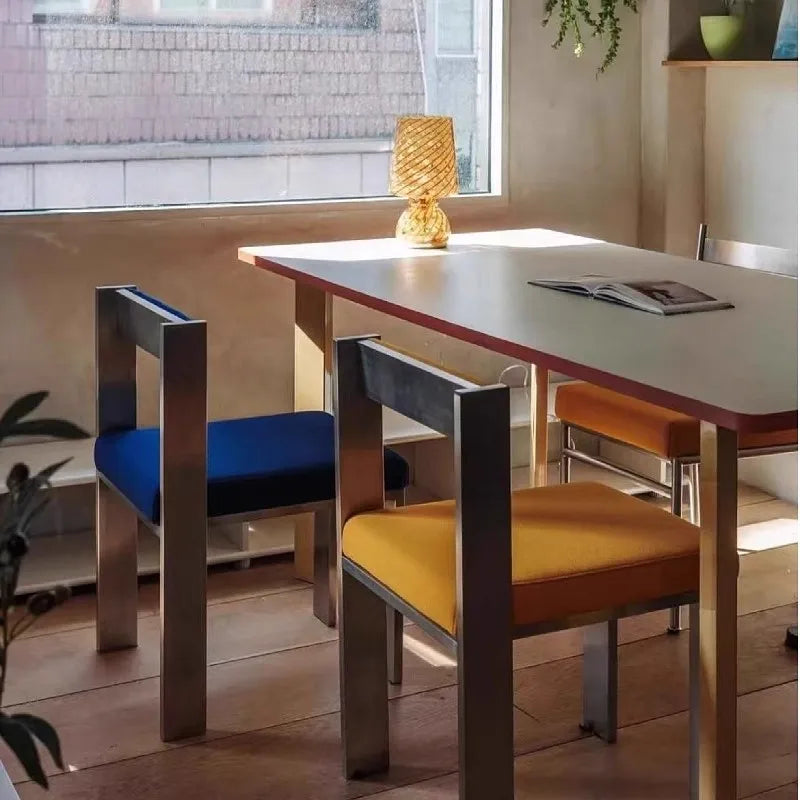 European Style Light luxury Retro Home Use Stainless Steel Dining Chair Advanced Design Living Room Bedroom Leisure Single Chair