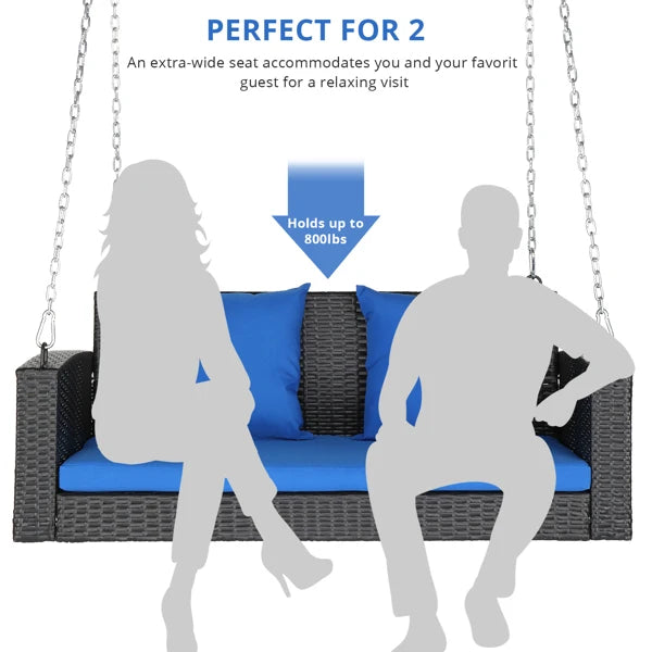 #For Heavy Duty 800 LBS Wicker Hanging Porch Swing with Cushions & Chains,  Outdoor Rattan Swing Bench for Garden, Yard&