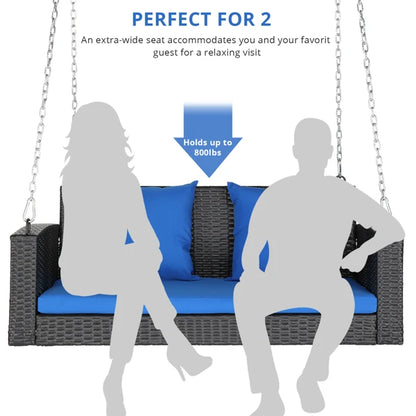 #For Heavy Duty 800 LBS Wicker Hanging Porch Swing with Cushions & Chains,  Outdoor Rattan Swing Bench for Garden, Yard&