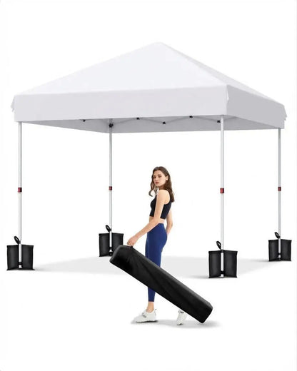 10x10 FT Pop Up Canopy Tent with 3 Adjustable Heights – Outdoor Sun Shade Shelter, 4 Sandbags & Carry Bag, for Parties & Events