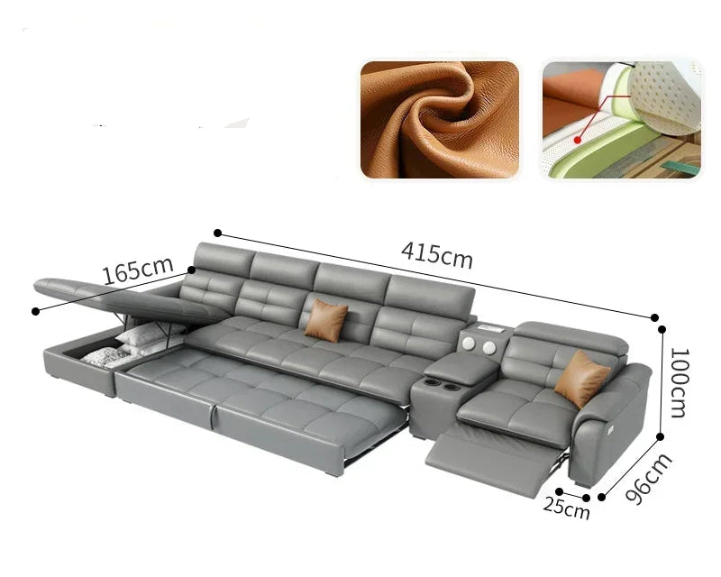 W Reclining Electric Oversize Sofa Genuine Leather Designer Italian Corner Sofa Modern Luxury Divano Letto Living Room Furniture