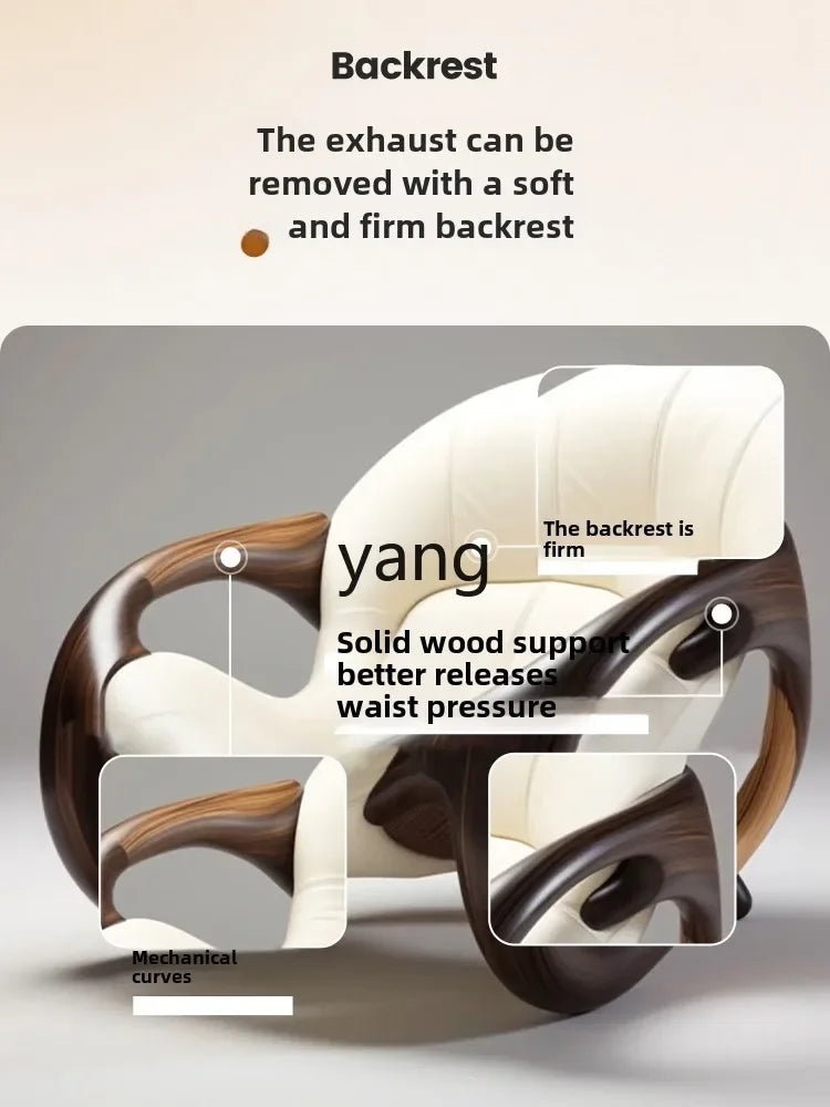 LMM Solid Wood Sofa Chair Home Living Room Balcony Black Walnut Lazy Chair