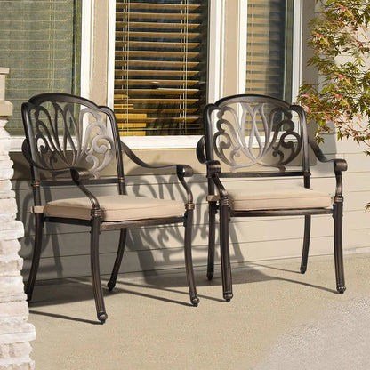 Cast Aluminum Patio Dining Chairs Set of 2 with Cushion Metal Armchairs for Poolside Backyard Balcony, Customized