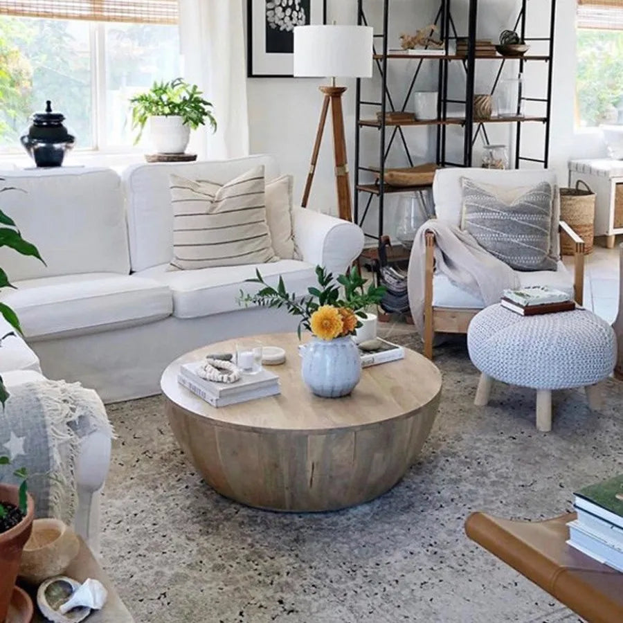 American light luxury round coffee table solid wood living room small apartment round tea table