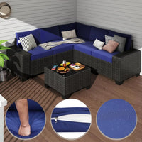 6 Pieces Patio Furniture Set, Outdoor Sectional Set of 6 w/Wide Armrest, Waterproof Wicker Conversation Set for Backyard, Deck,