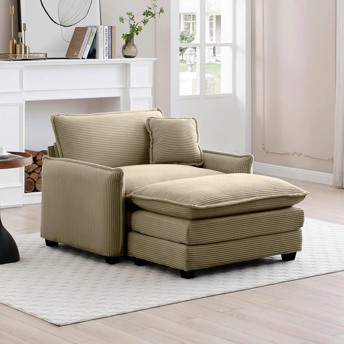 Corduroy Oversized Accent Chair with Ottoman, Single Sofa, Comfy Upholstered Armchair Extra Deep Seat Lounge Chair, Customized