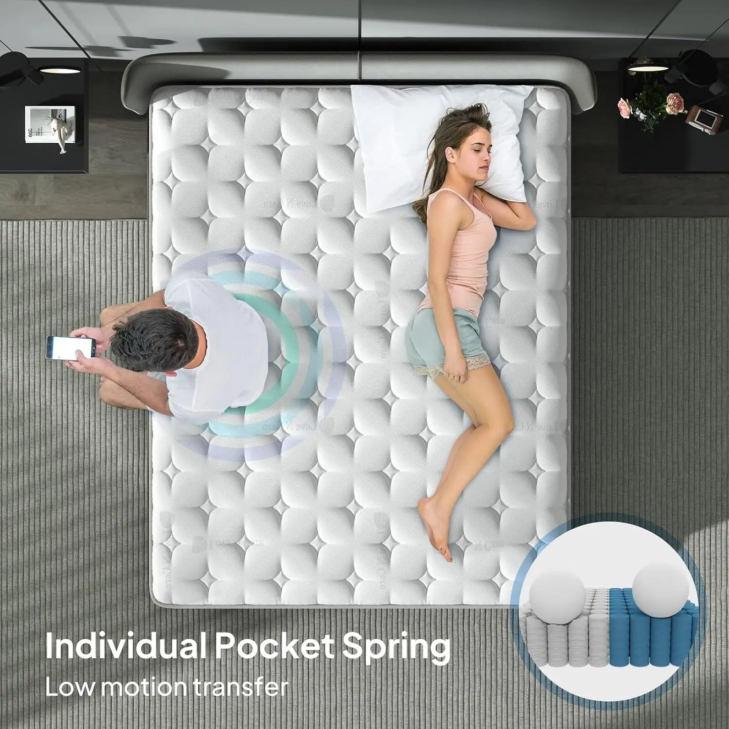 BedStory 14'' Full/King/Queen Size Mattress, Luxury Hybrid Mattress, Gel Memory Foam & Pocket Springs, Manufactured in USA