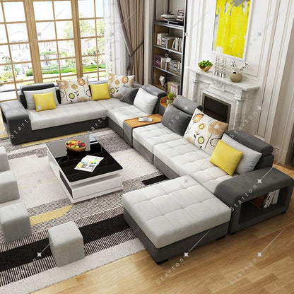 Modern Style Fabric Sectional Sofa Cum Bed Couch Living Room Sofas Set Home Luxury U Shaped Corner Sofa Set 7 Seater
