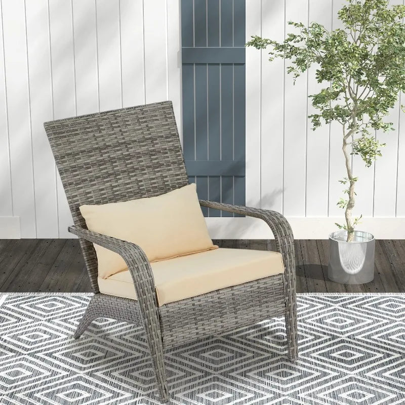 Outdoor Dining Chairs, Outdoor Patio Adirondack Rattan Chair with Cushion and Pillow for Garden,Backyard,Porch, Grey