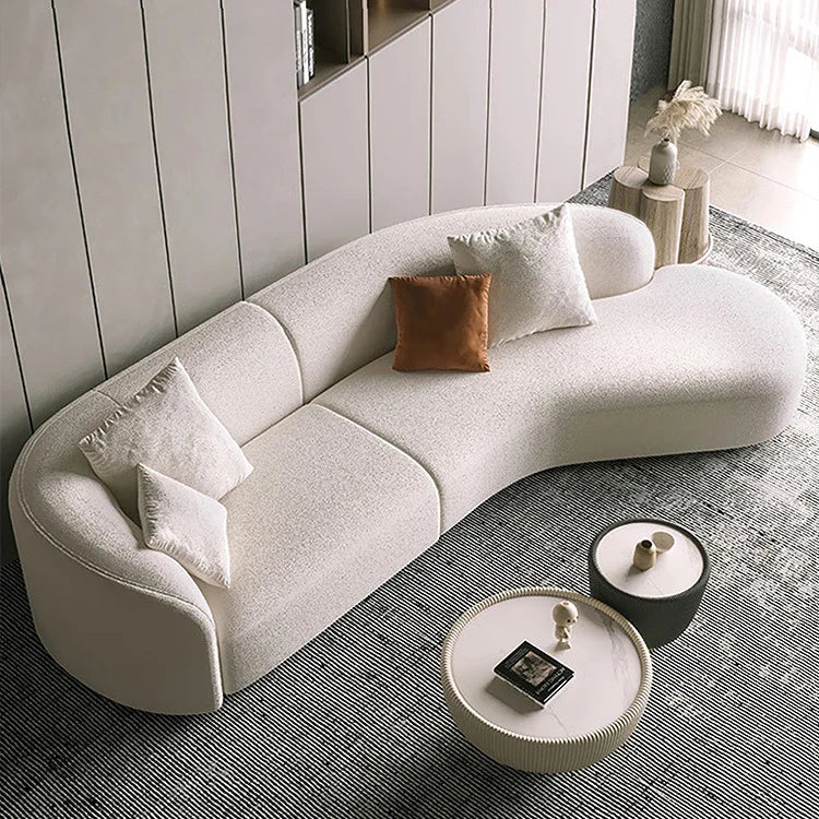 Nordic Minimalist Home Furniture White 3 Seater Velvet Corner Couch Curved Sectional Boucle Teddy Sofa for Living Room
