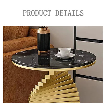 Living room modern luxury coffee corner table latest round top gold metal base side table