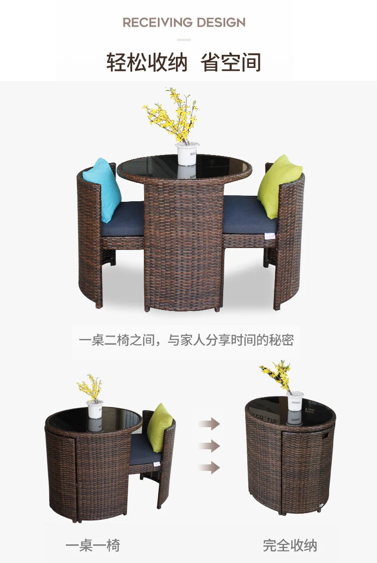 Rattan chair three-piece coffee table combination courtyard terrace outdoor small