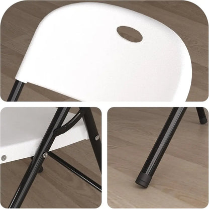 6-Pack Heavy-Duty Plastic Folding Chairs with Reinforced Steel for Indoor/Outdoor Use - White