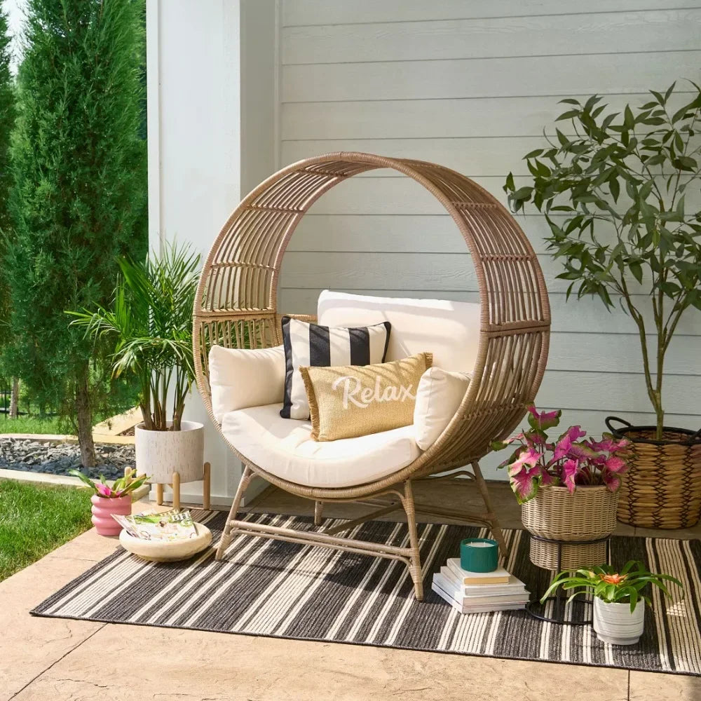 2025 New  Bellamy Round Wicker Outdoor Egg Chair, Beige
