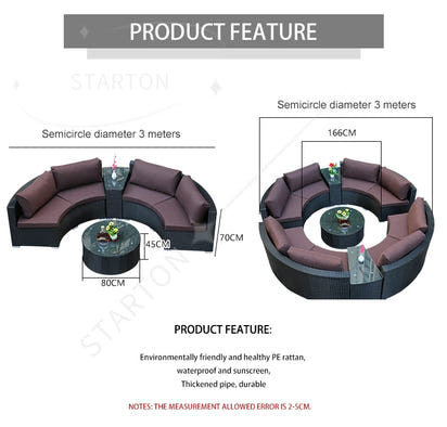 Terrace Semicircular C Modular Lounge Set Aluminum Outdoor Furniture Modern Luxury Garden Combination Rattan Sofa Set