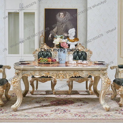 A57 European Solid Wood Dining Table and Chair Combination Rectangular Dining Table Luxury American Leather Villa Furniture
