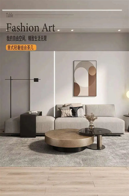 Designer Stainless Steel Coffee Tables European Luxury Round Tea Table Living Room Furniture Italian Tempered Glass Side Table
